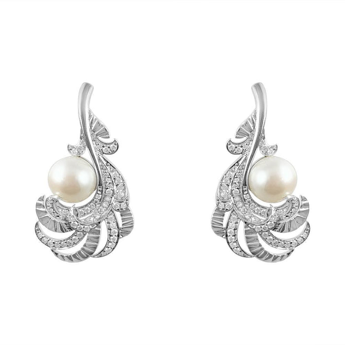 Pearl & Diamonds Leaf Earrings