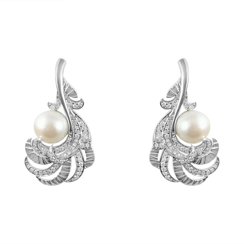 Pearl & Diamonds Leaf Earrings